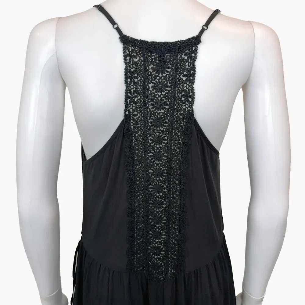 VICTORIA'S SECRET Crochet Lace Sleeveless Racerback Midi Dress (Black | Size S)